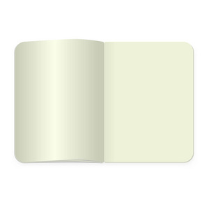 顶视图记事本模板。矢量现实空白杂志或书铺在白色背景上