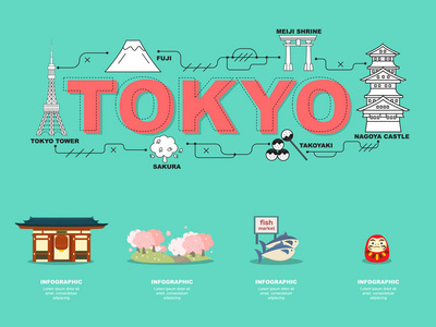 在 Tokyo.vector 旅游吸引力的地标图标