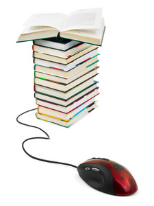电脑鼠标和书籍
