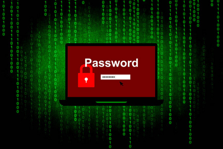 密码挂锁笔记本电脑的屏幕，电脑黑客或网络攻击概念背景