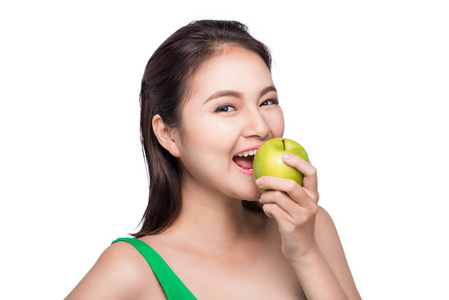 女孩吃青苹果