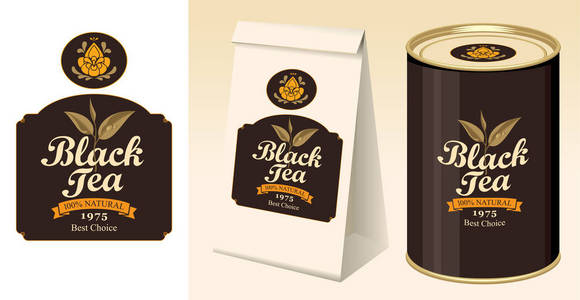 横幅 标签 纸包装和锡的红茶