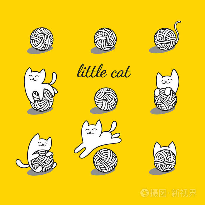 白色的猫玩毛线球插画-正版商用图片01ttsy-摄图新视界