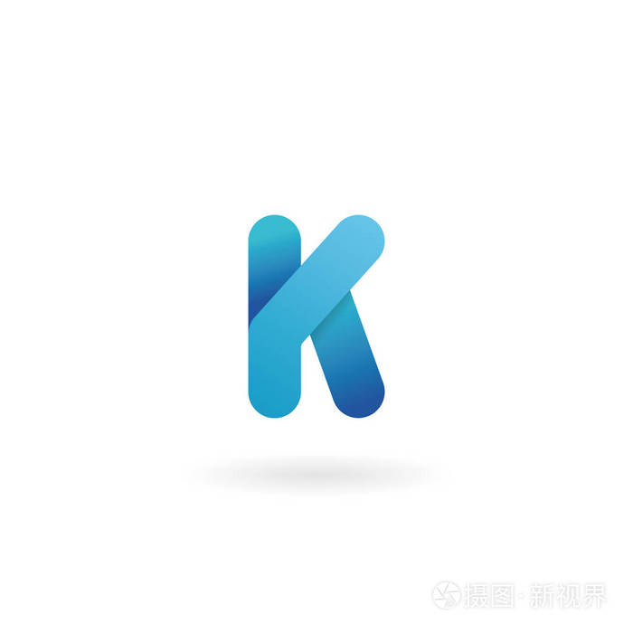 字母k 的标志.蓝色矢量图标.功能区风格的字体