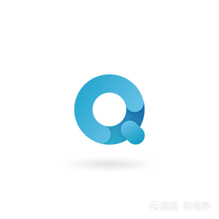 字母q 标志.蓝色矢量图标.功能区风格的字体
