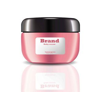 粉红奶油矢量逼真的化妆品。产品包装标签设计