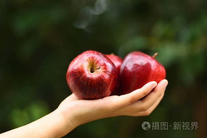 用手拿着青苹果水果