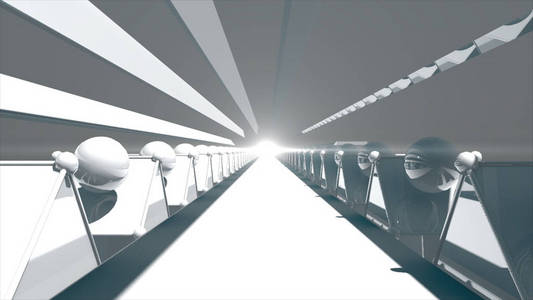 3d 渲染未来派的公路隧道。用光，在结束的技术背景