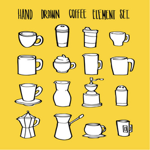 手工绘制的矢量图咖啡元素集合设置图表或其他用途