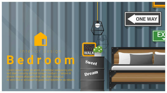 室内设计与现代卧室背景 矢量 插图