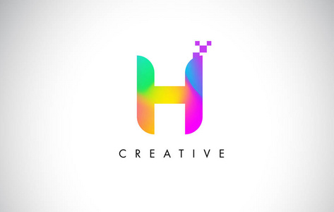 H 五颜六色的 Logo 字母设计矢量。创意彩虹渐变