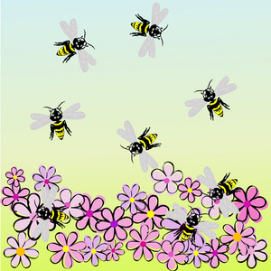 蜜蜂和花春季景观