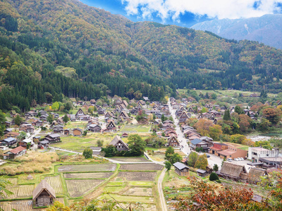 世界遗产网站白川乡农民房子在高山，日本