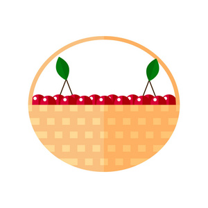 平面矢量图。一篮子的樱桃