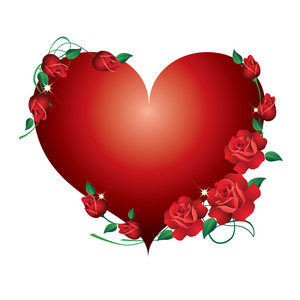 红色的心和玫瑰。