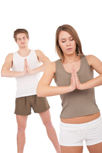 健身年轻健康夫妇瑜伽姿势