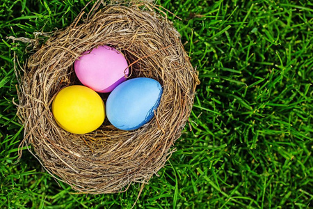 复活节彩色蛋在草地上
