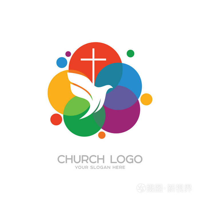 教会的标志.基督教的象征.十字架的耶稣和鸽子