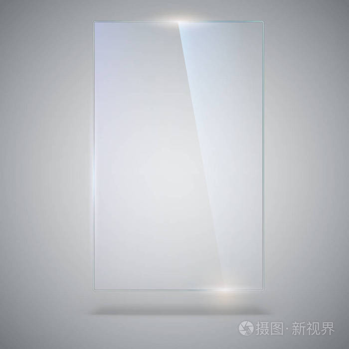 张空白的透明的矢量玻璃板矢量模板与副本空间垂直横幅照片真实感纹理