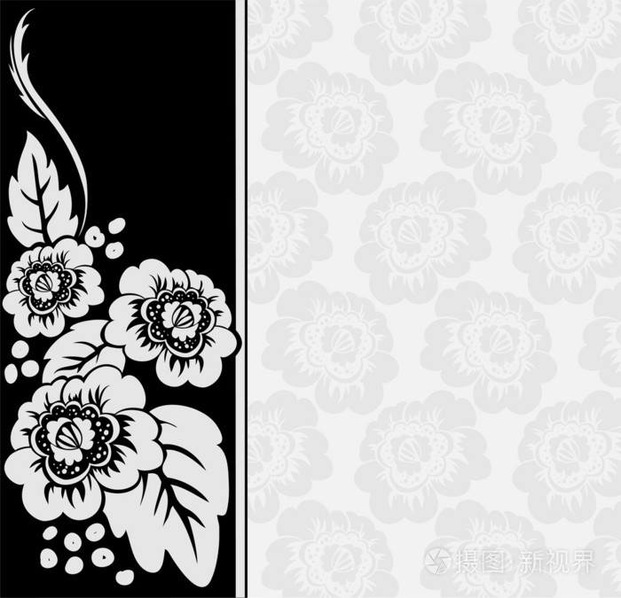黑白背景的灰色花朵插画-正版商用图片023yt1-摄图新视界