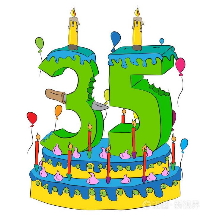 35生日蛋糕与数字thity五蜡烛庆祝生活的第三十五年