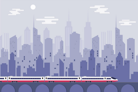 高速列车与城市城市, 矢量插画模板 d