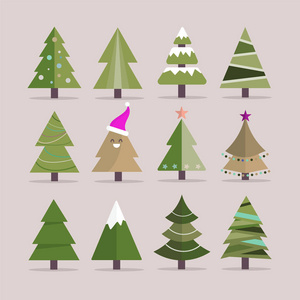 不同的圣诞树集, 矢量插图