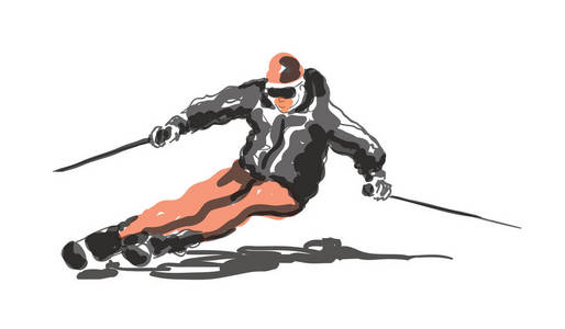 滑雪与草绘的滑雪者的概念矢量