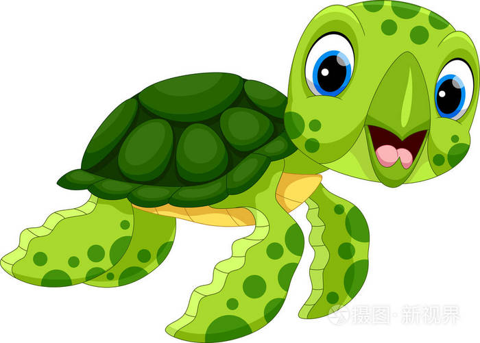 可爱的乌龟向量插图卡通孤立在白色背景