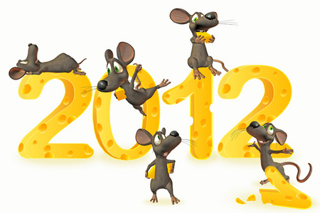 小鼠与奶酪和小鼠新年快乐照片