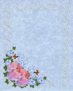 蓝色羊皮纸模板上的兰花