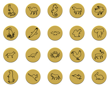 收集各种动物的金色徽章标志