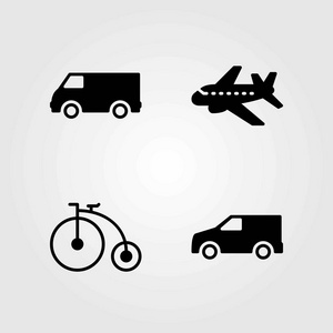 传输矢量图标设置。汽车自行车和面包车