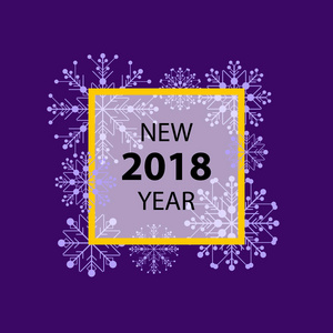 新的一年框架与紫色的雪花深色背景
