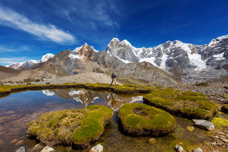 徒步旅行在科迪勒拉山系，秘鲁的场景