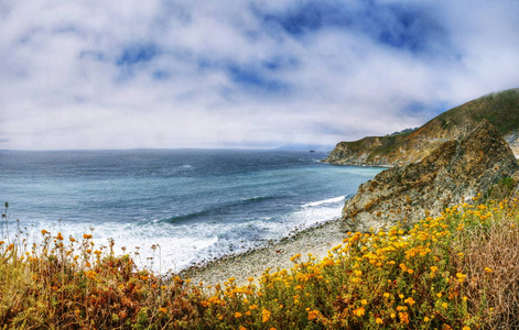 美丽的景色的加州海岸线沿国道 1美国