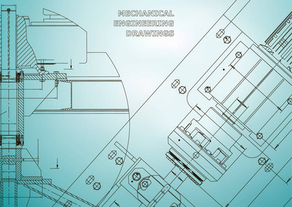 机械工程图纸。技术设计。仪器制造。蓝图.浅蓝色