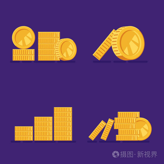 一堆金币的集合, 钱币的堆积矢量插图