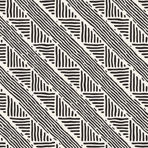 手牵引的式民族无缝模式。抽象的几何线条，平铺在黑色和白色背景