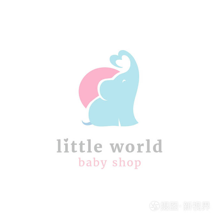可爱的小象标志.儿童玩具商店和婴儿用品店吉祥物符号