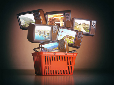 购物 backet 和旧电视机在 s 的不同的渠道