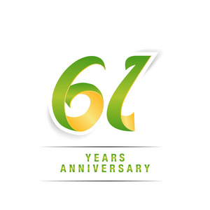 61年绿色和黄色周年纪念标志庆祝, 媒介例证隔绝在白色背景