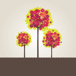 绿树和花的抽象背景。 矢量插图