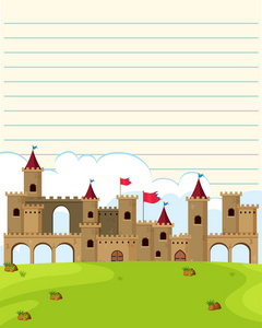 线纸模板与城堡塔在背景