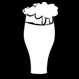 啤酒玻璃与白色, 清淡, 可口, 芳香, 工艺啤酒, 啤酒, 厚, 厚的泡沫, 沿黑色背景的边缘排水。黑白矢量插图