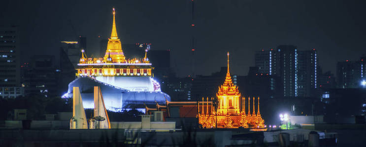 黄金山寺夜景，曼谷泰国地标