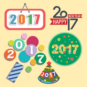 新年快乐2017文本设计向量创意图形庆典问候派对日期插图