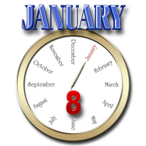 股票插图红色 bold 8 蓝色大胆 1月, 3d 插图, 白色背景