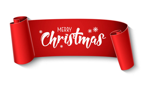 红色弯曲的纸圣诞横幅在白色背景上被隔绝