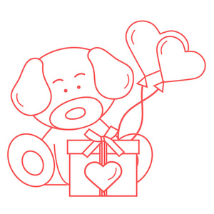小狗的礼物, 心和气球。情人节